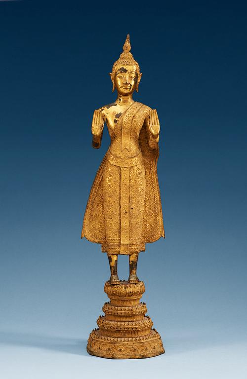 A gilt bronze figure of Buddha, Thailand, Ratanakosin, 19th Century.