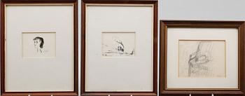 RAGNAR LINDEN,  Blyerts- och tuschteckningar, 11 st, signerade.