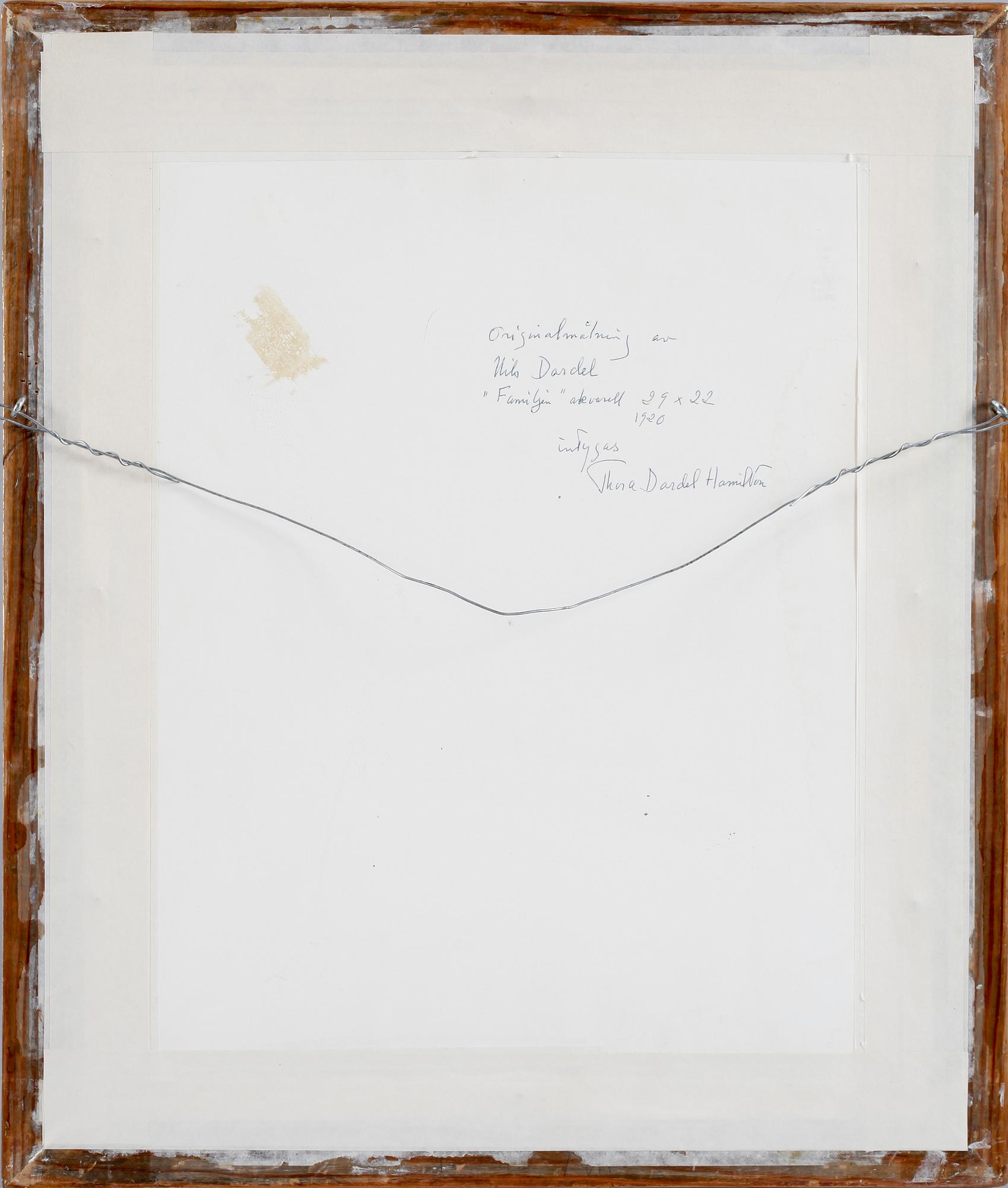 NILS VON DARDEL, akvarell, intyg á tergo.