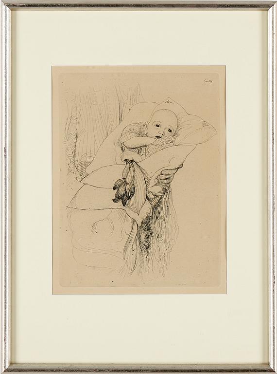 CARL LARSSON, etsningar, 2 st. En signerad i plåt.