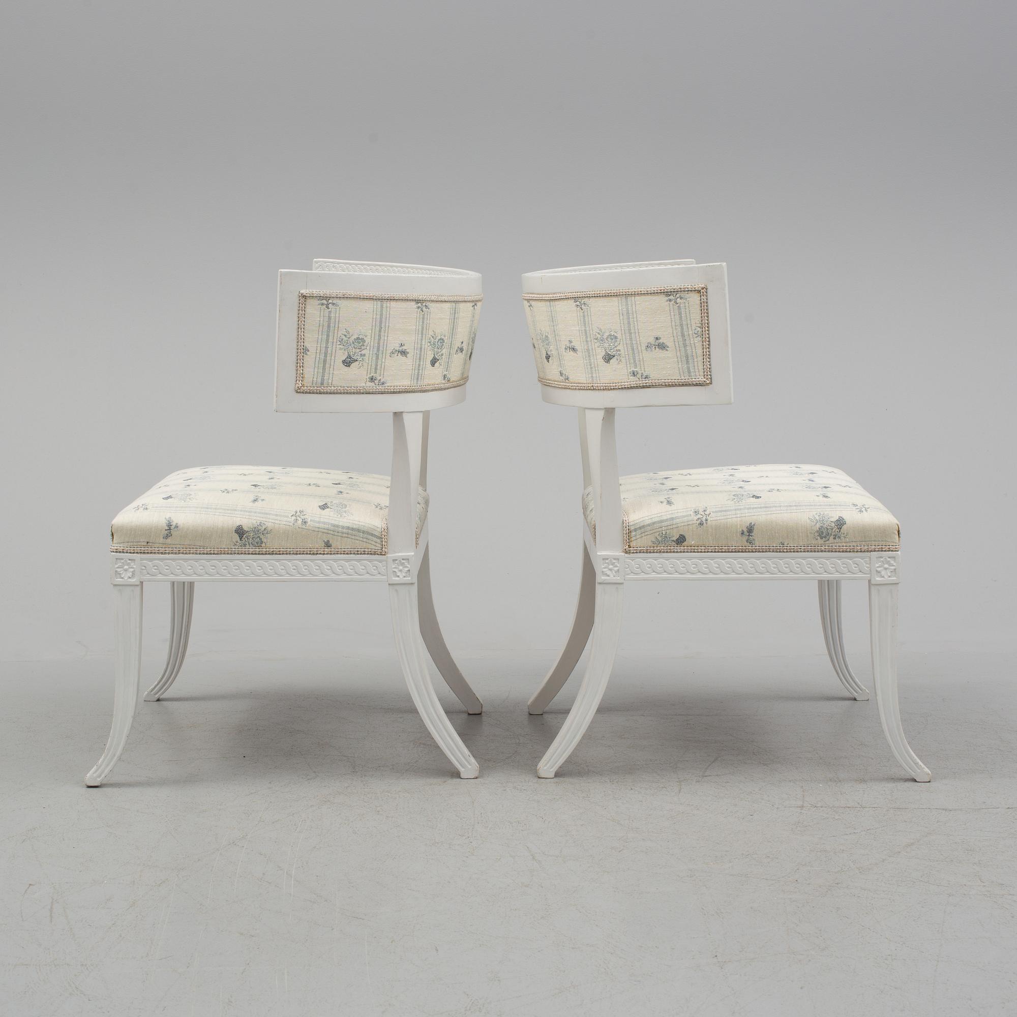 A pair of Swedish late Gustavian 1790's klismos chairs.