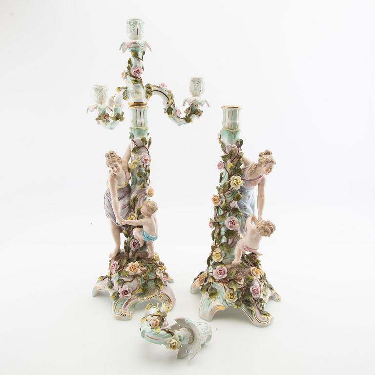 Candelabra feet a pair and candle holder Rococo style Germany mid-20th century porcelain.