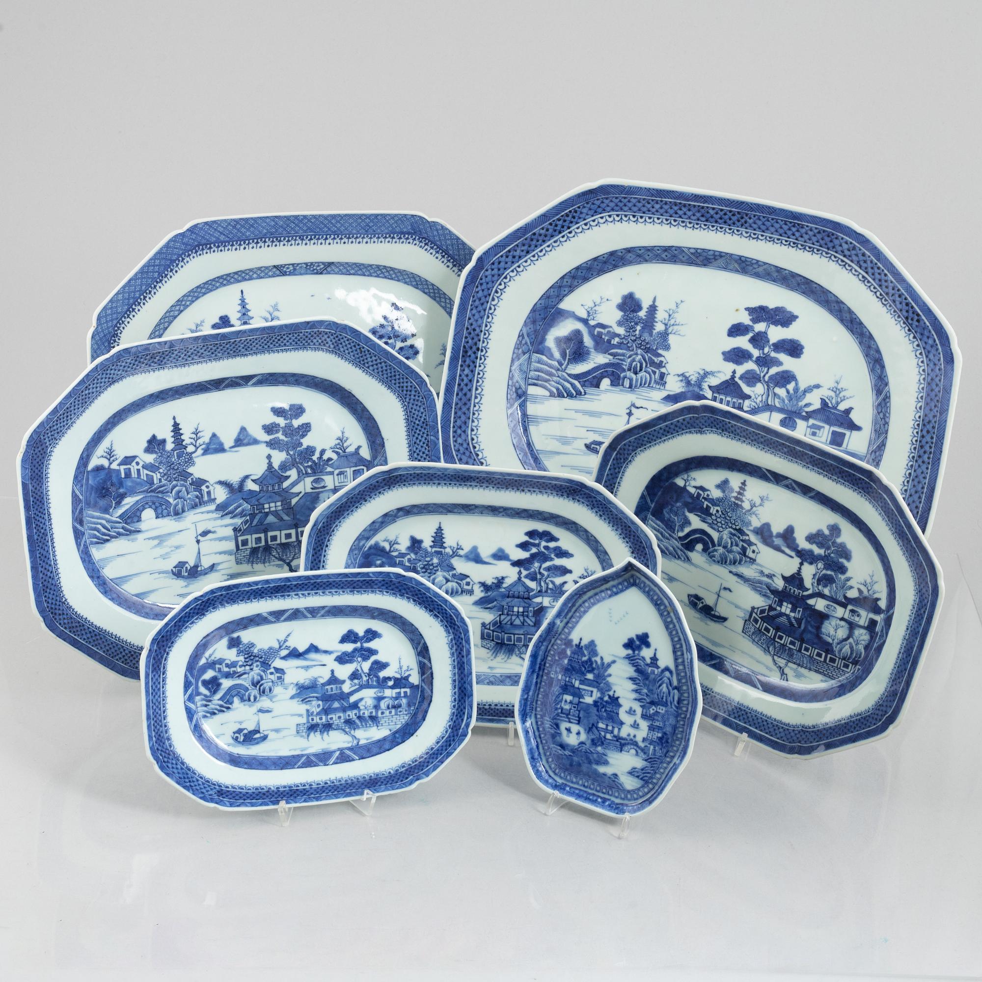 Seven export porcelain serving dishes, China, Jiaqing (1796-1820),.