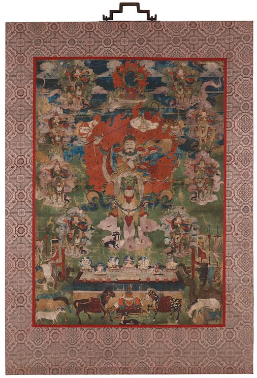 A Mongolian thangka depicting the nine Drala brothers, 19th century.