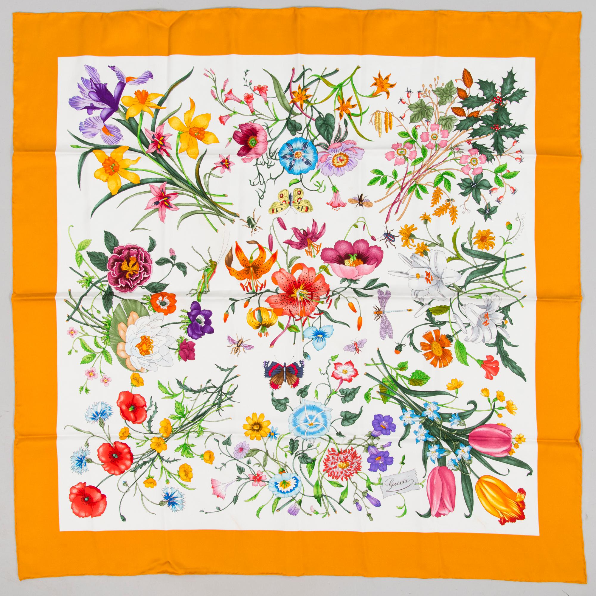 GUCCI Silk Scarf with Costume jewelry Earrings.