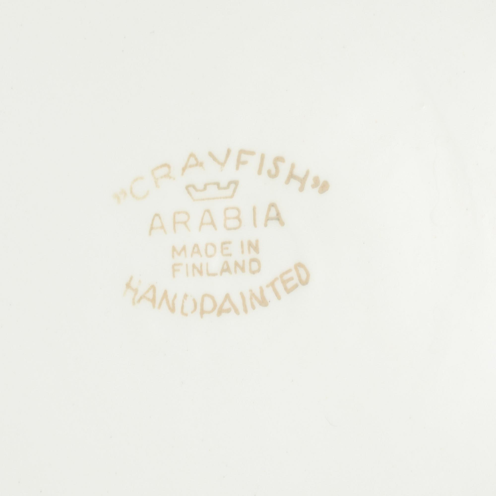 TALLRIKAR, 8 st, flintgods, "Crayfish", Arabia, 1900-talets andra hälft.