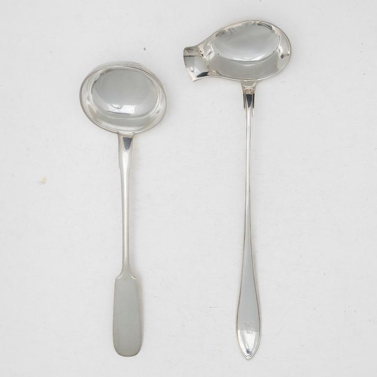 Two silver soup ladles, including Russia 1898-1903.