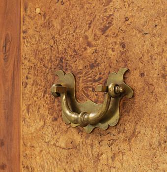 A Swedish late baroque burr-alder cabinet, first part 18th century.