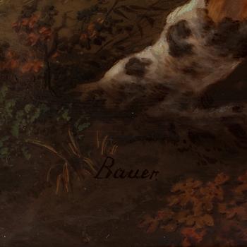 MÅLNING, porslin. Okänd konstnär, efter Jacob van Ruisdael. Singerad Bauer.