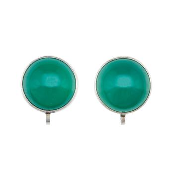 Wiwen Nilsson, a pair of sterling silver earrings set with green quartz,  Lund 1952.
