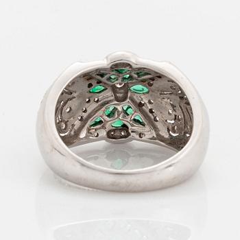 Eight-cut diamond and emerald ring.