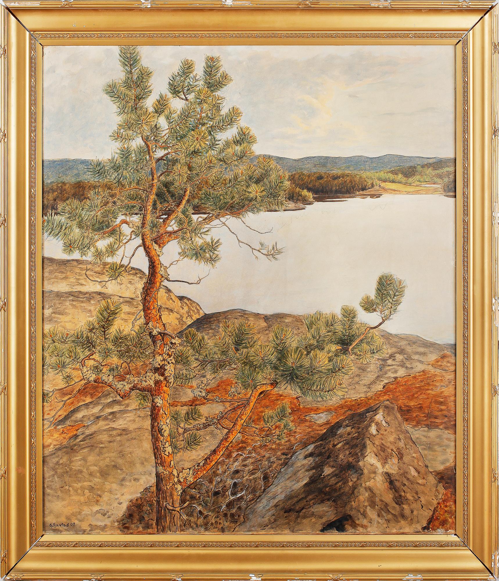 GUSTAF FJAESTAD. Akvarell på papper uppklistrat på pannå. Sign o dat -08.