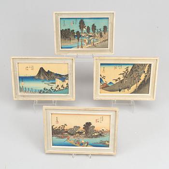 Utagawa Hiroshige, efter, färgträsnitt, 20 st, Japan, ur serien  serien Fifty-three Stations of the Tokaido, 1900-tal.