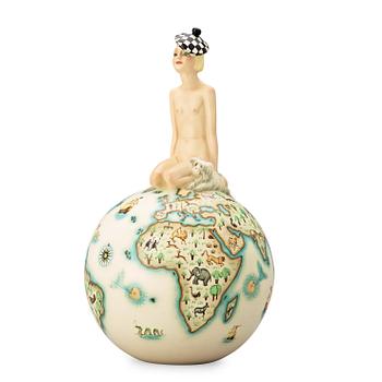 328. A Mario Sturani (decoration) & Helen König Scavini (form) 'Sul Mondo' glazed earthenware figure, Lenci, Italy 1930's.