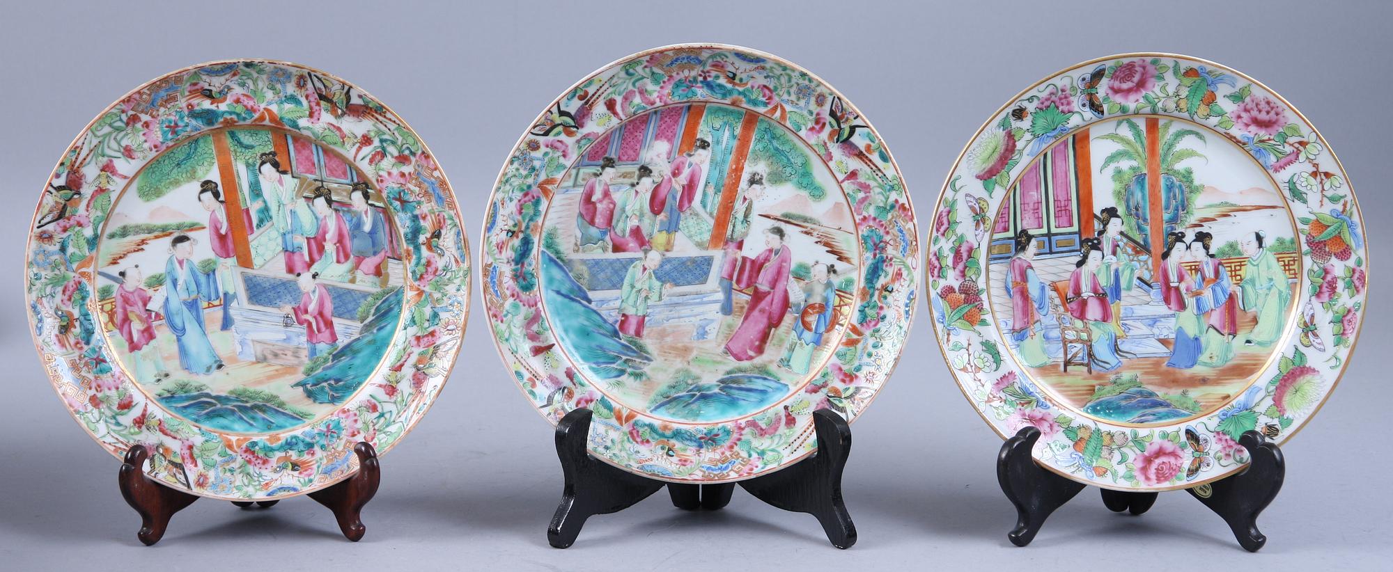 TALLRIKAR, 6 st, porslin, Kanton, Kina, 1800/1900-tal.