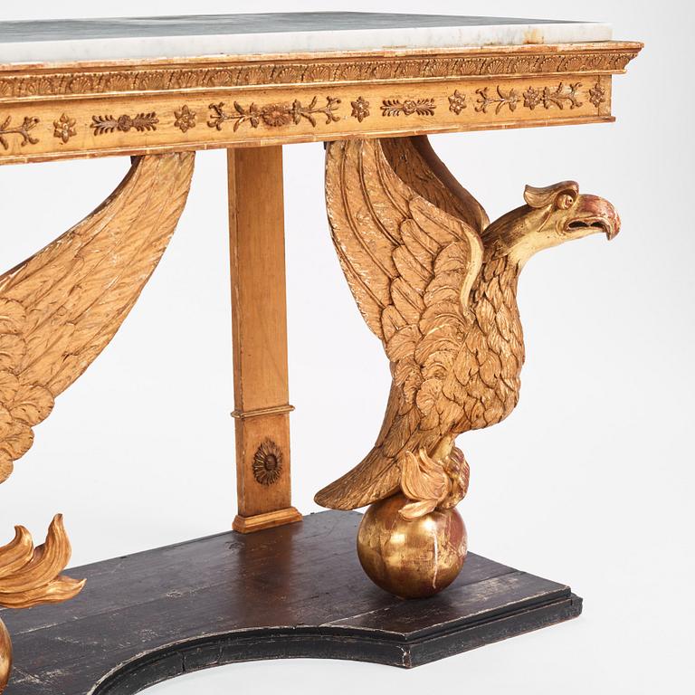 A Swedish Empire giltwood and marbe console, Stockholm early 19th century.