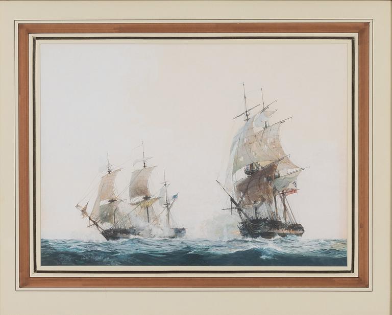 Christopher Mayger, English and American frigate in battle.