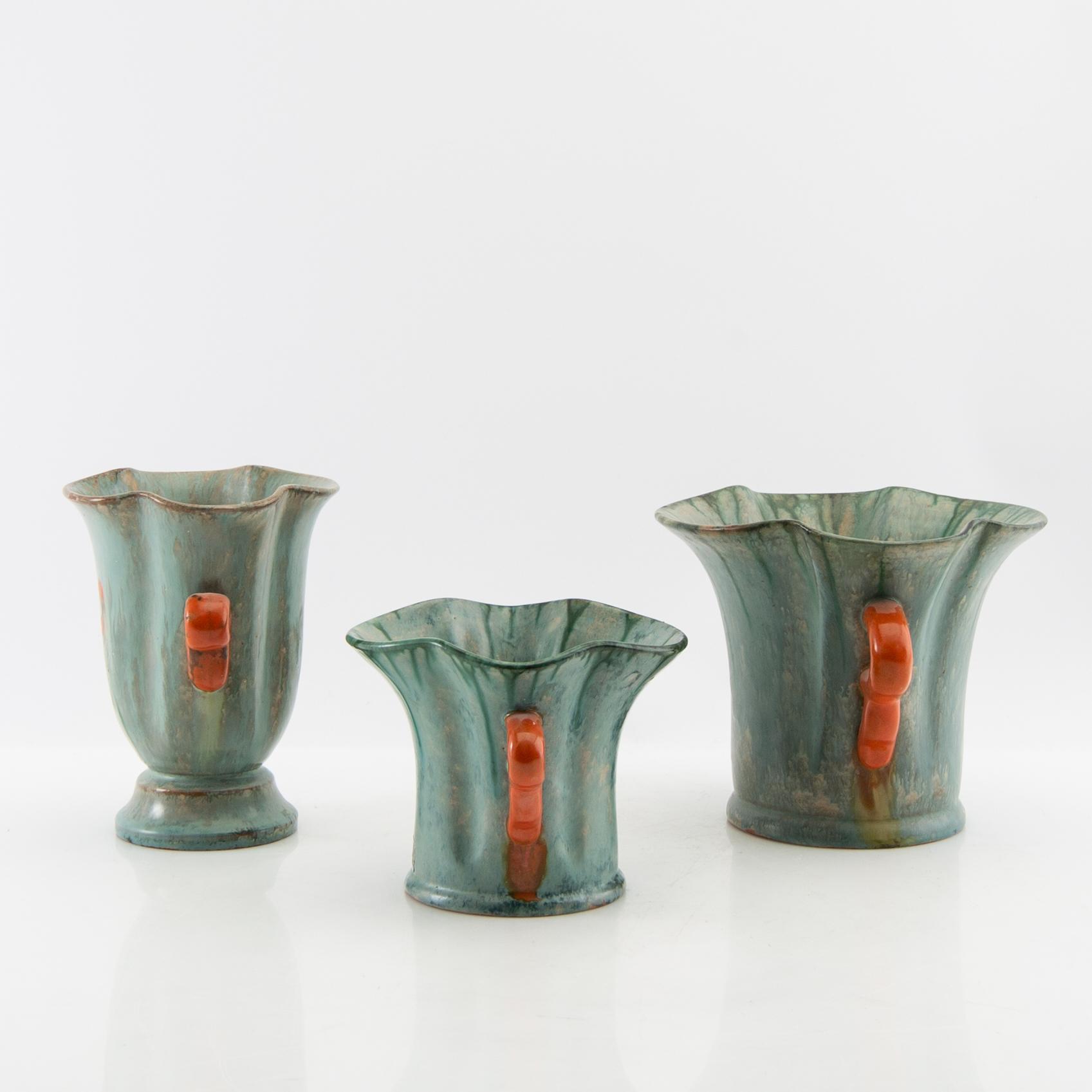 Andersson & Johansson vases 3 pcs Höganäs first half/mid 1900s.