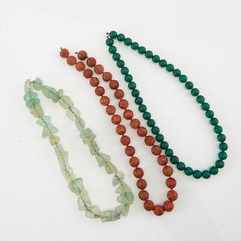 Ole Lynggaard, Necklace 3 pcs, sponge coral, fluorite and agate.