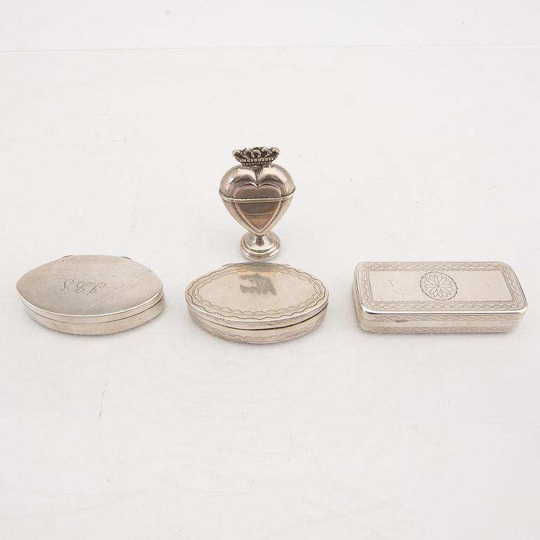 A setof four 18th/19th century silver boxes.