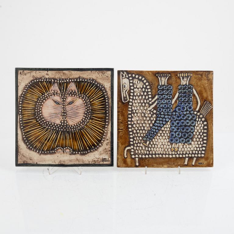 Lisa Larson, two stoneware wall reliefs, Gustavsberg.