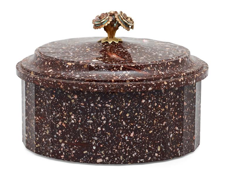 A Swedish Empire 19th century porphyry butter box.