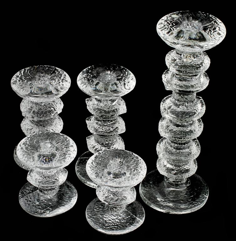 LJUSSTAKAR, 5 st, glas, "Festivo", Timo Sarpaneva, Iittala. Formgivna 1966.