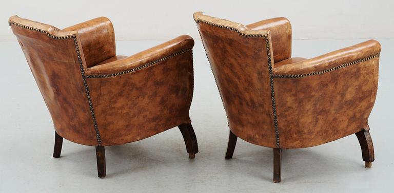 A pair of Otto Schulz brown leather armchairs, by Boet, Gothenburg 1930's.