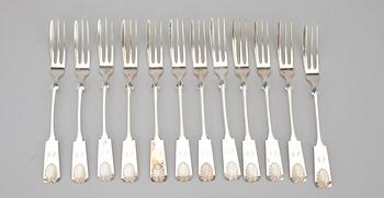 TÅRTGAFFLAR, 12 st, silver, Musslan, Finska Guldsmeds AB, Åbo 1929. Vikt 195 g.