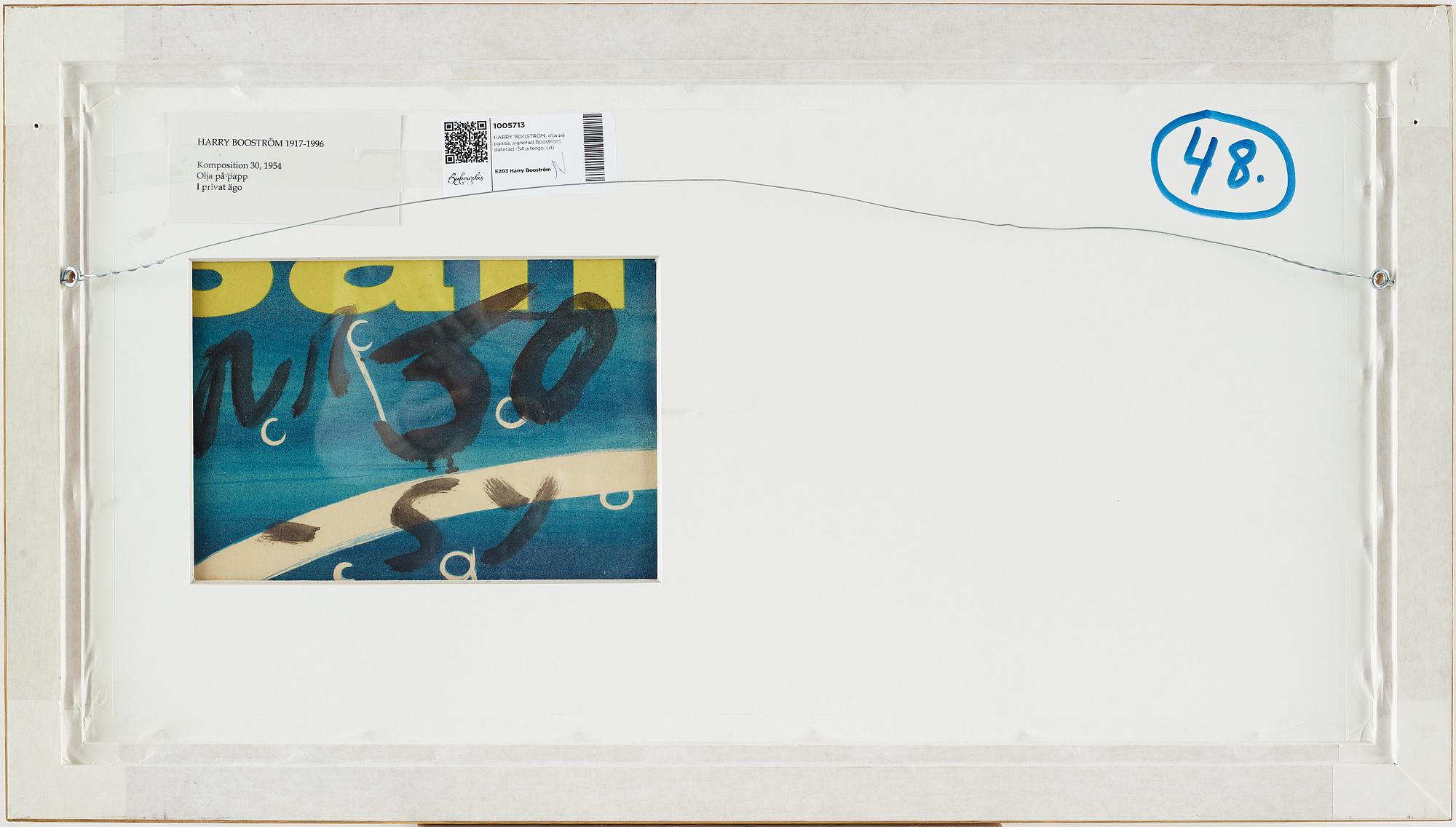 HARRY BOOSTRÖM, oil on panel, signed Booström, dated -54 on verso.