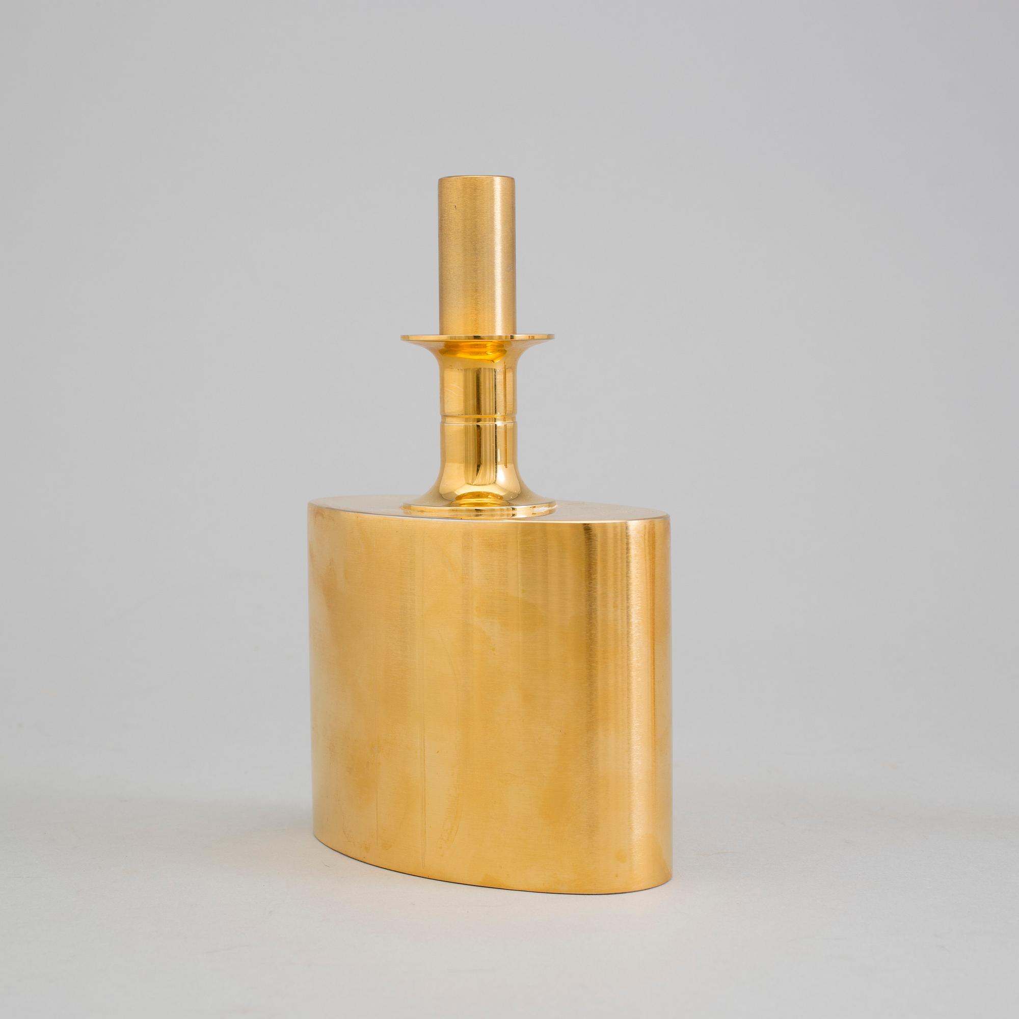 A gilt brass bottle and five glasses from Skultuna, 1989-96.