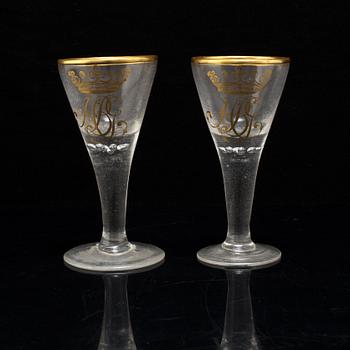 A pair of 18th Century wine glasses.