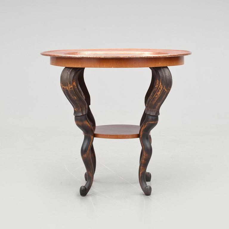A Lisa Andersson (Haal/Hål) Morell copper and carved wood table, Rackstad, Arvika, Sweden 1928.
