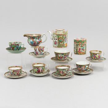 A group of 17 famille rose Canton tea service, Qing dynasty, late 19th century.