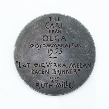 Olga Milles, Portrait medallion in silver depicting Carl Milles.