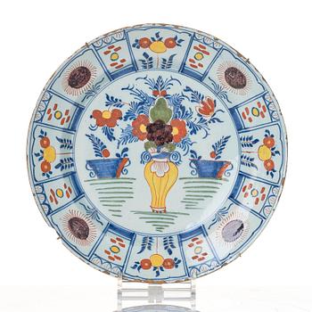 A group of three faiance dishes, probably Delft, 19th century.