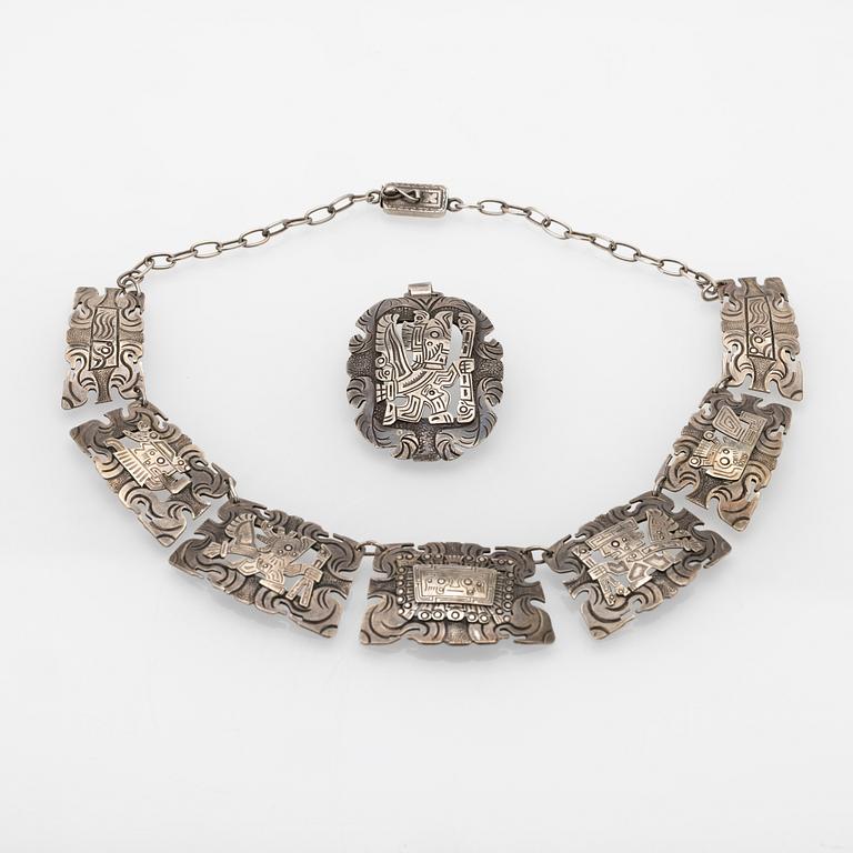 Silver necklace and brooch, South America, 1950s/60s.