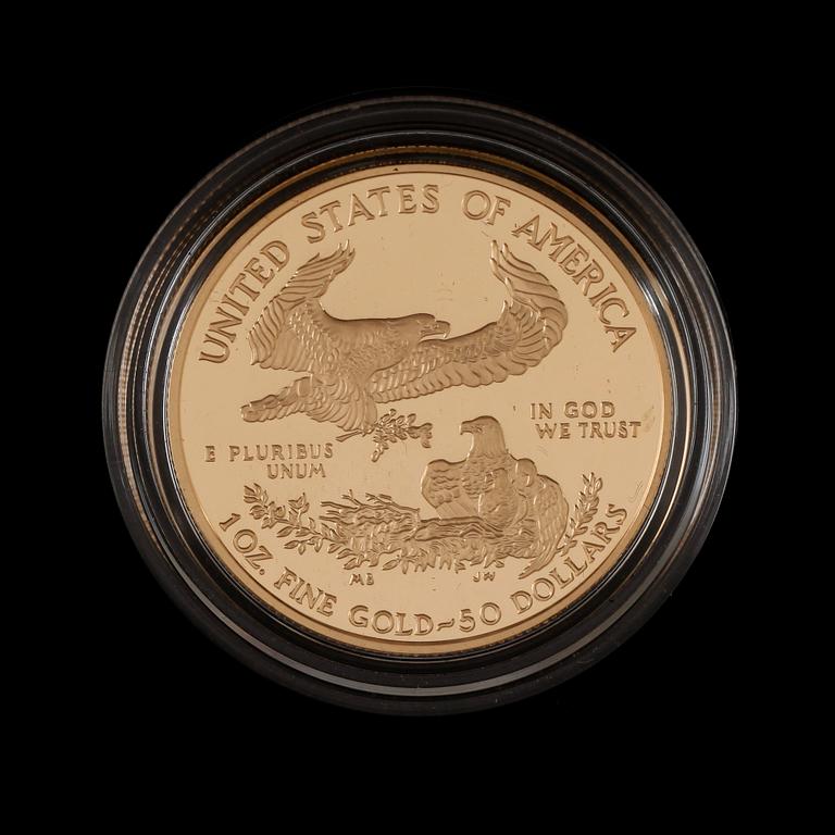 GULDMYNT, fine gold, 50 dollars, USA, Liberty, 2004. Vikt ca 34 gram.