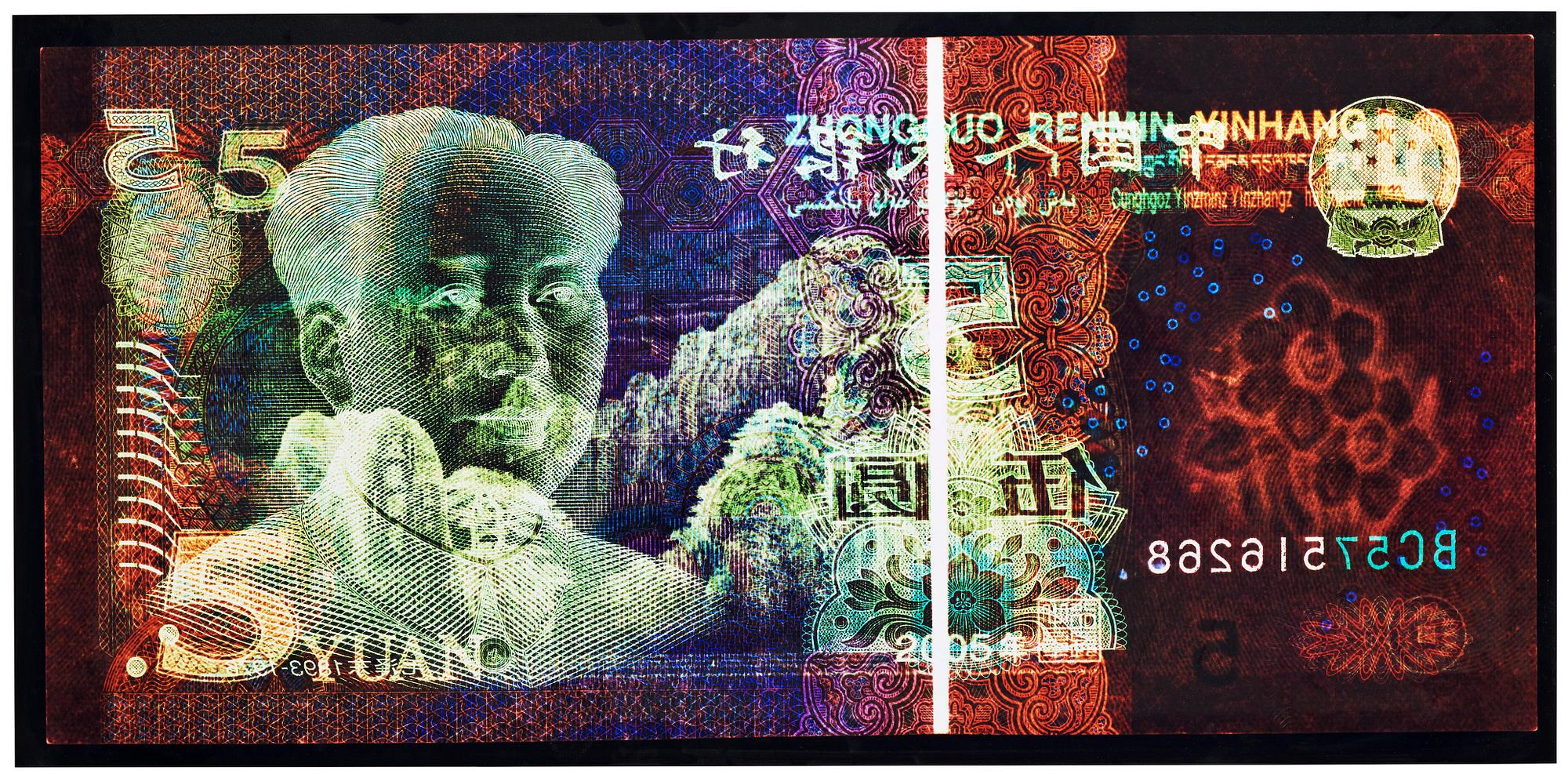 David LaChapelle, "Negative Currency, 5 Yuan used as Negative", 2010.