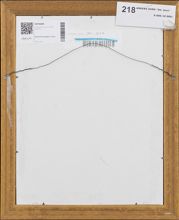 Anders Zorn, a sigend etching from 1913.