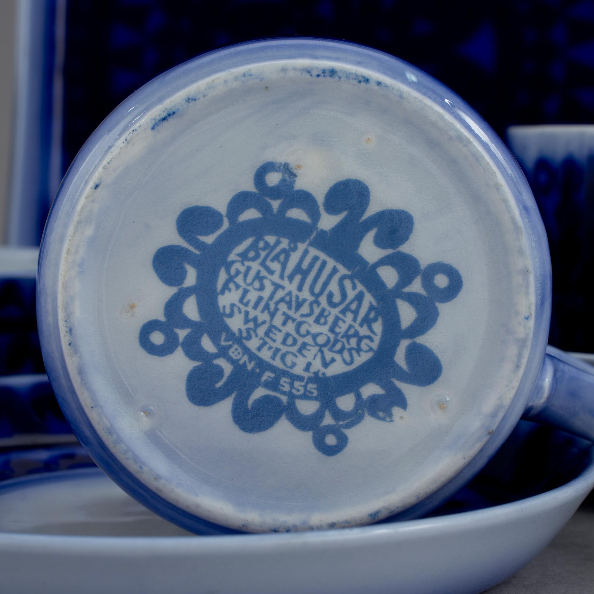 SERVISDELAR, 12 st, flintgods, "Blå Husar", Stig Lindberg, Gustavsberg, 1900-talets andra hälft.