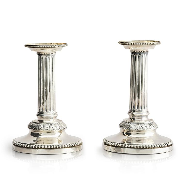 A pair of 18th century silver candlesticks, marks of Petter Eneroth, Stockholm 1786.