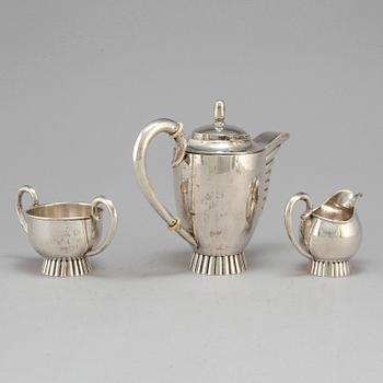 KAFFESERVIS, 4 delar, silver, art deco, importstämplat, 1900-talets första hälft.