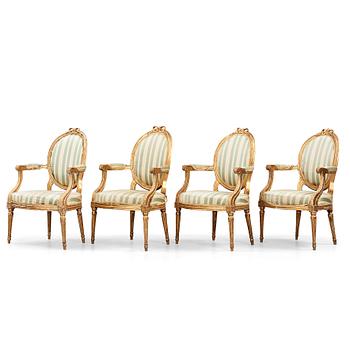 Four late Gustavian armchairs (one French, three Swedish), beginning of the 19th century.