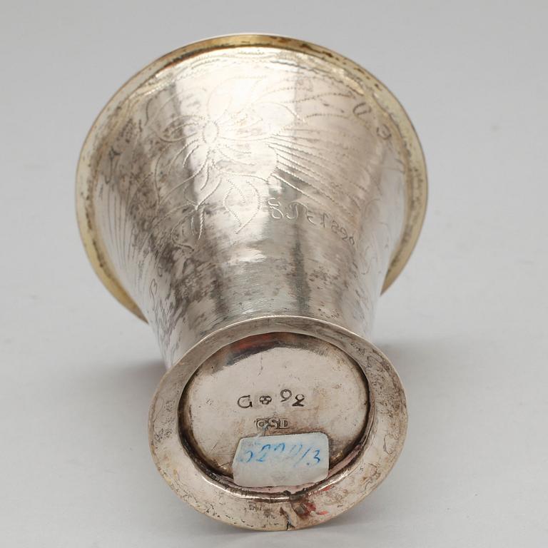 BÄGARE, silver, Olof Sedin, verksam i Gävle 1792-1821. Vikt ca 43 gram.