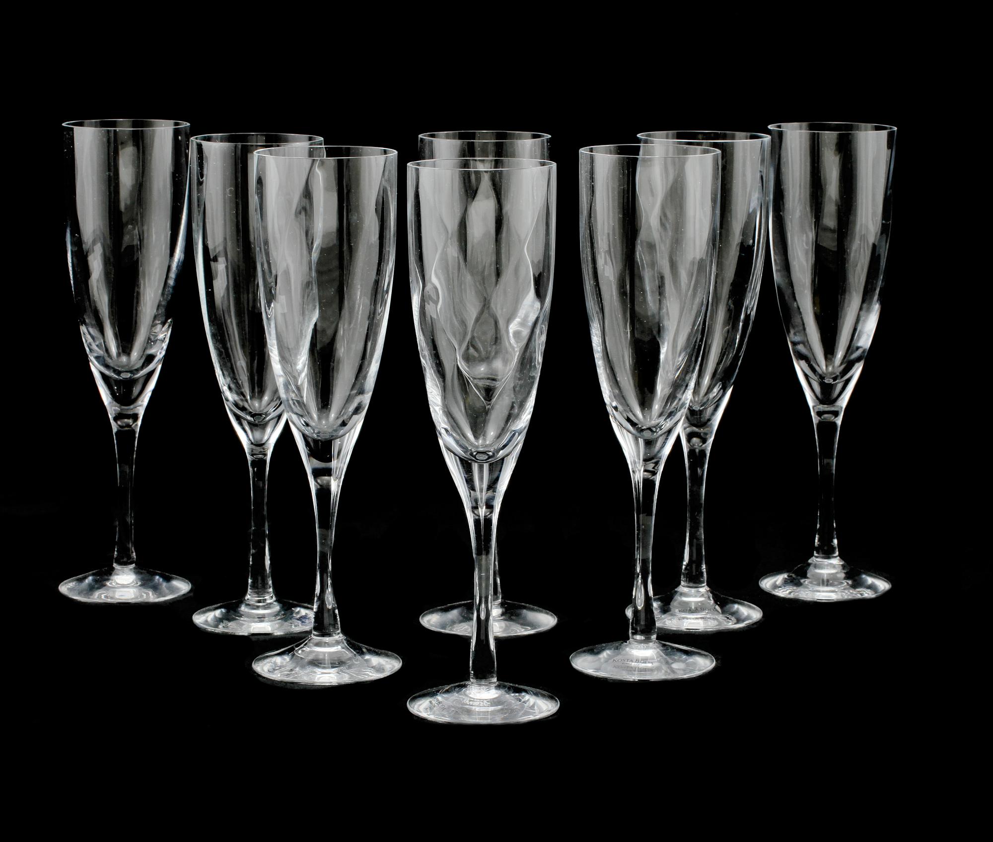 CHAMPAGNEGLAS, 8 st, "Chateau", Bertil Vallien, Kosta Boda, 1900-talets fjärde kvartal.
