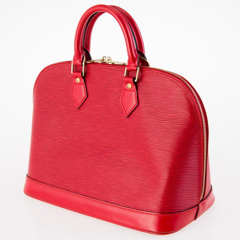 LOUIS VUITTON Red Epi Leather Alma Handbag.