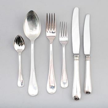 BESTICK, 33 snarlika delar, silver, GAB och CG Hallberg, Stockholm 1960/70-tal. Vikt med stålblad ca 1013 g.