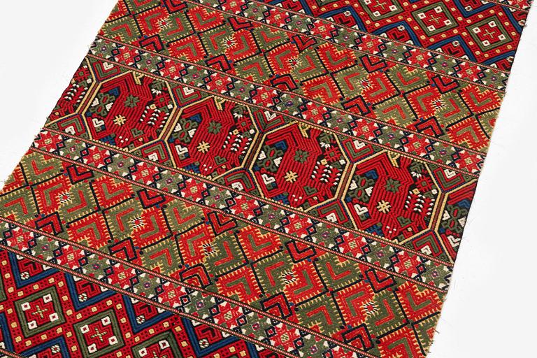 A flat-weave (krabbasnår) bed cover, c. 215 x 118 cm, South-West Scania, dated 1844.