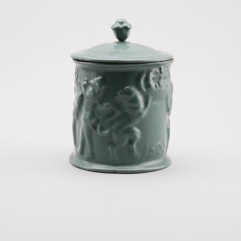 TOBAKSBURK, gjutjärn, emaljerad, troligen Hällefors Bruk, 1900-talets första hälft.